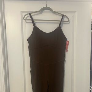 Brown Stretch Tummy Control Flare Jumpsuit Unitard